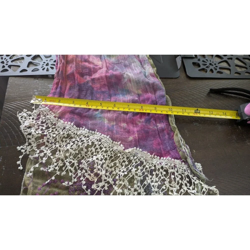 Womens Scarf  Fairy Grunge Whimsygoth Boho Embroidered Lace Tie Dye Eclectic